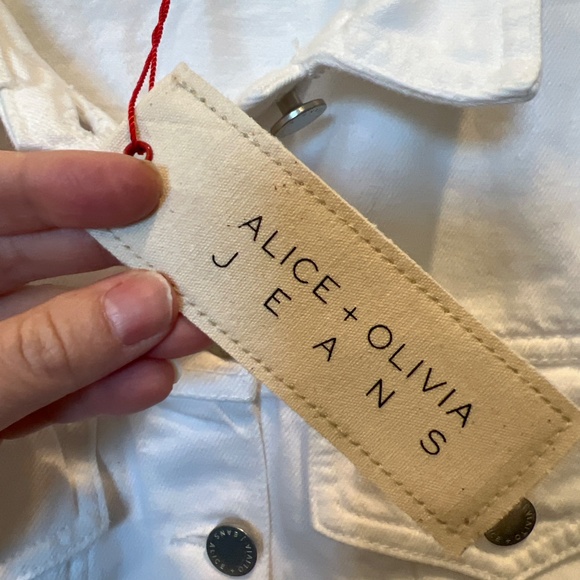 Alice+Olivia Cropped White Tie Sleeve Jean Jacket in Vintage Sugar Wash, XS NWT - Picture 5 of 9